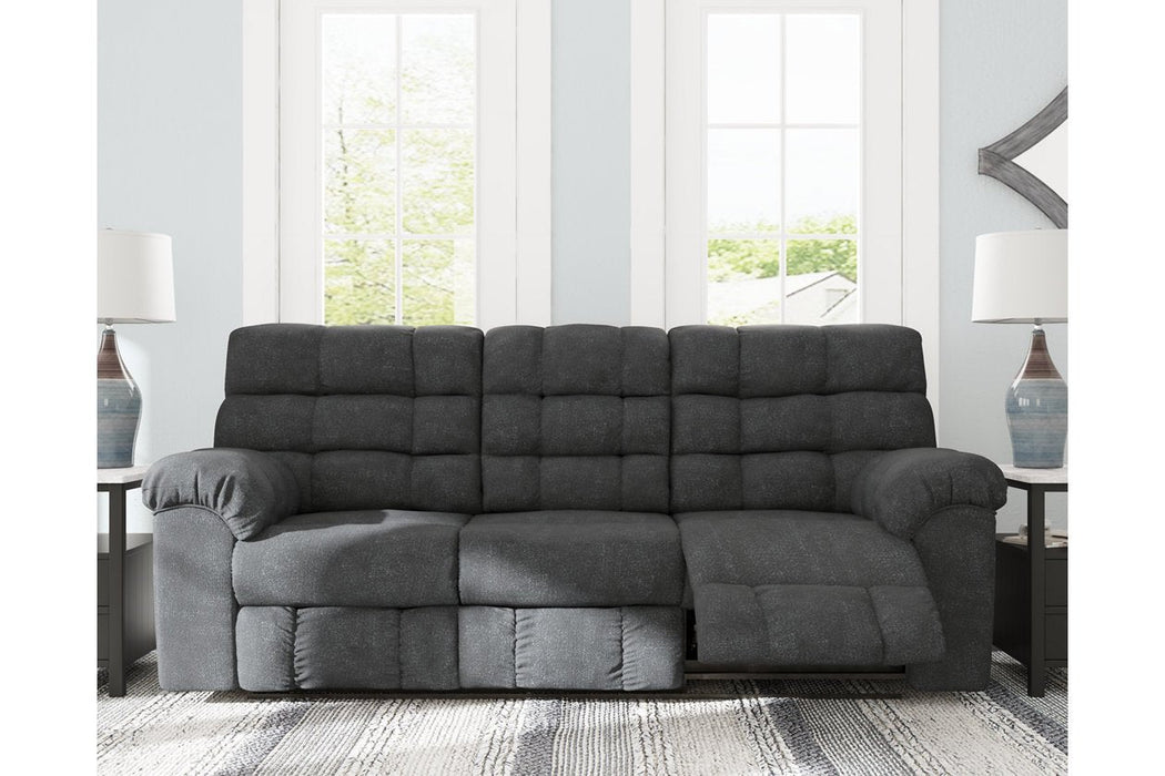 Wilhurst Marine Reclining Sofa with Drop Down Table - Lara Furniture