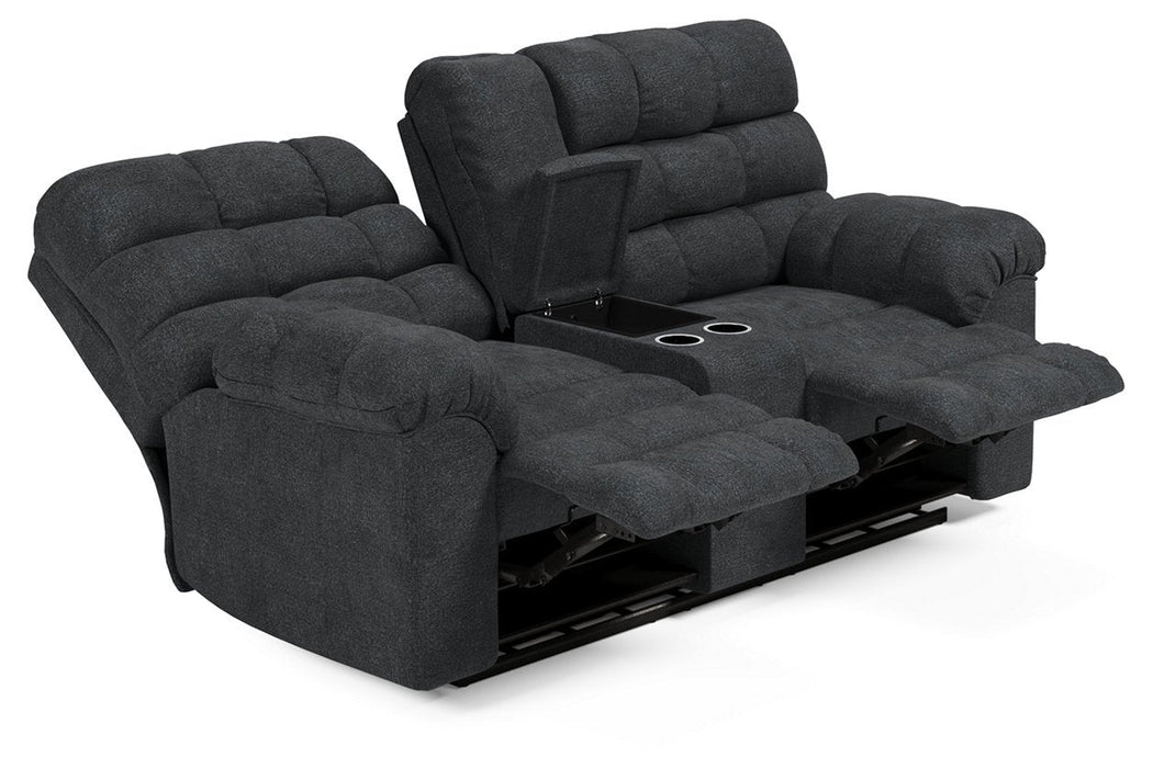 Wilhurst Marine Reclining Loveseat with Console - Lara Furniture