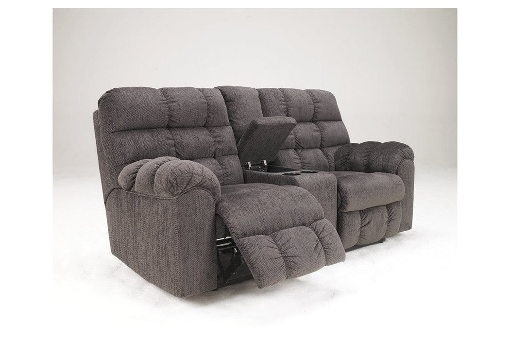 Acieona Slate Reclining Loveseat with Console - Lara Furniture