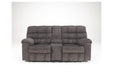 Acieona Slate Reclining Loveseat with Console - Lara Furniture