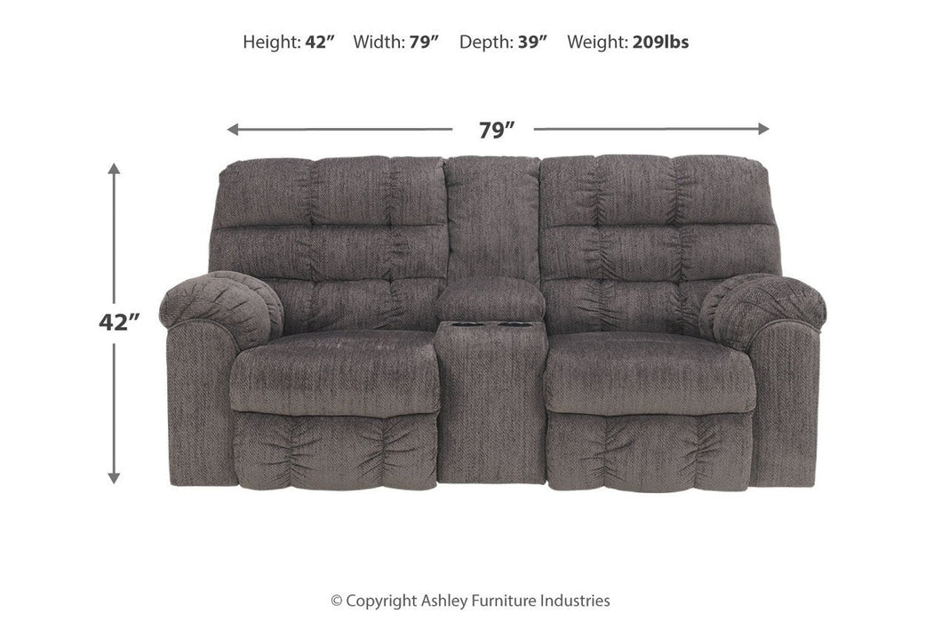 Acieona Slate Reclining Loveseat with Console - Lara Furniture