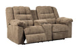 Workhorse Cocoa Reclining Loveseat with Console - Lara Furniture