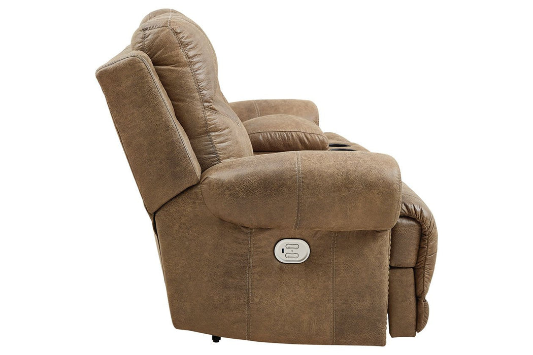 Grearview Earth Power Reclining Loveseat with Console - Lara Furniture