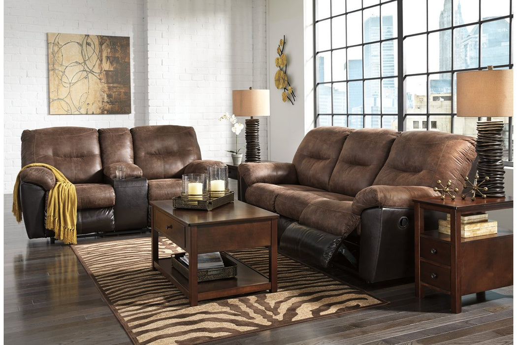 Follett Coffee Reclining Loveseat with Console - Lara Furniture