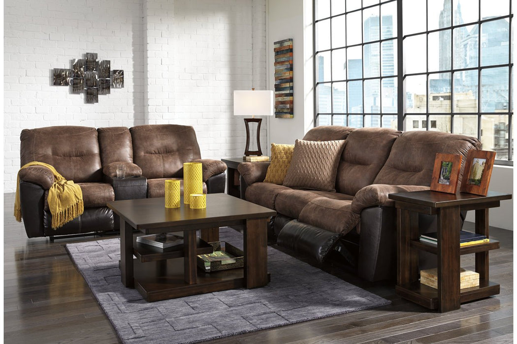 Follett Coffee Reclining Loveseat with Console - Lara Furniture