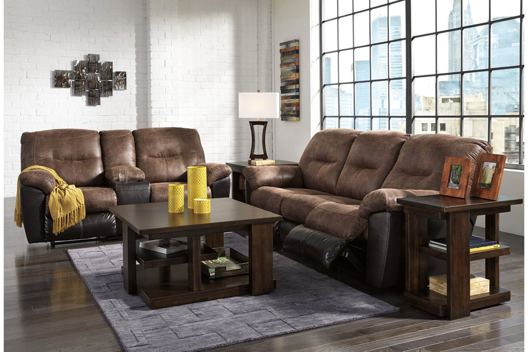 Follett Coffee Reclining Loveseat with Console - Lara Furniture