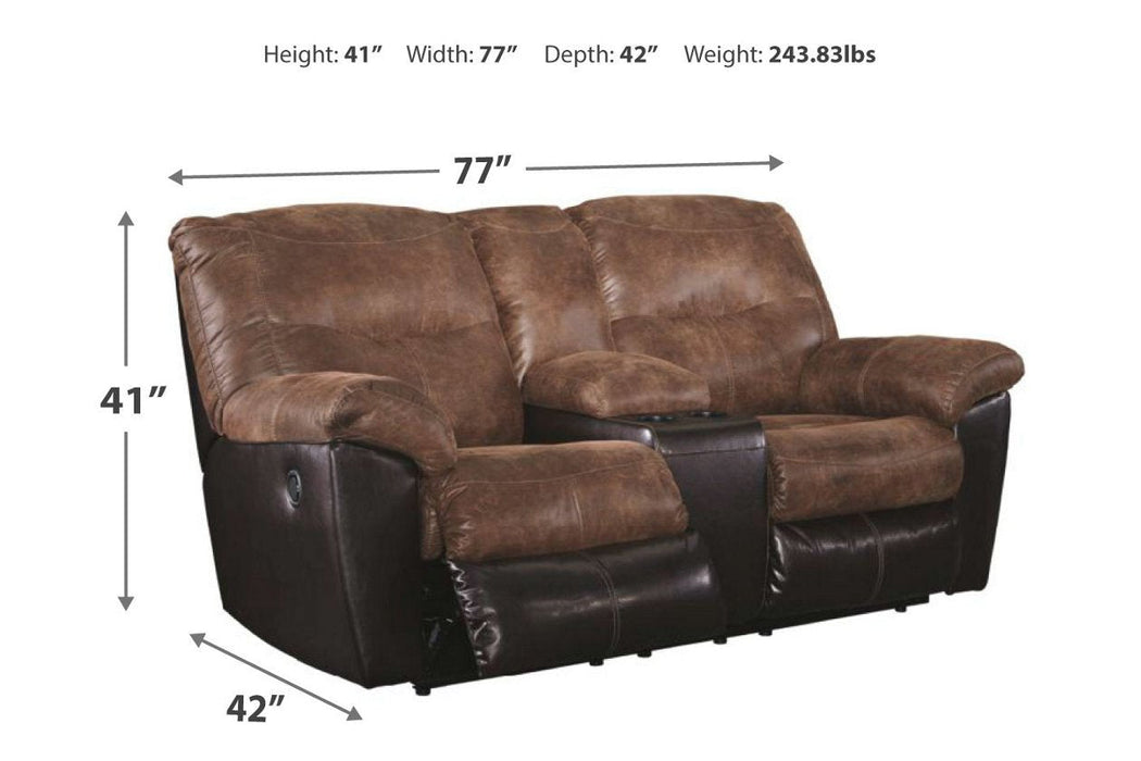 Follett Coffee Reclining Loveseat with Console - Lara Furniture