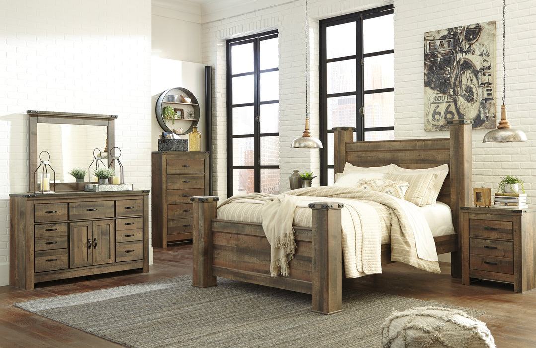 Trinell Brown Poster Bedroom Set with Fireplace Option