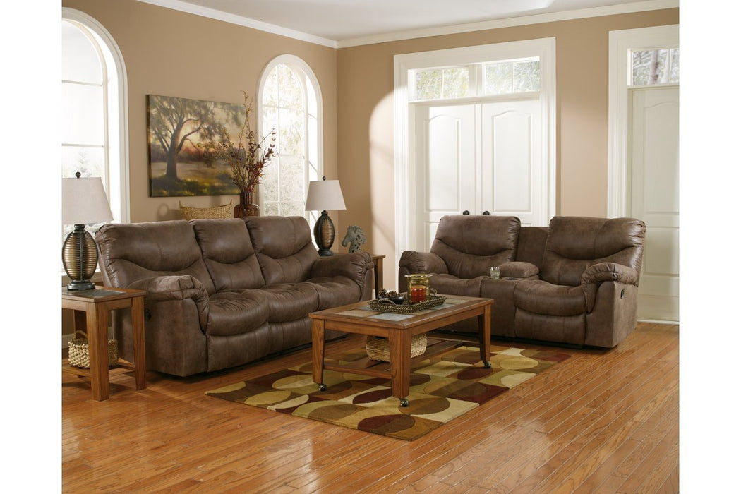 Alzena Gunsmoke Reclining Loveseat with Console - Lara Furniture