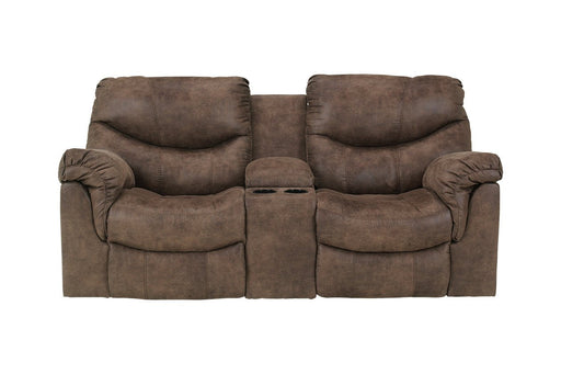 Alzena Gunsmoke Reclining Loveseat with Console - Lara Furniture