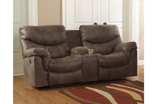 Alzena Gunsmoke Reclining Loveseat with Console - Lara Furniture