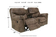 Alzena Gunsmoke Reclining Loveseat with Console - Lara Furniture