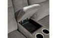 Mouttrie Smoke Power Reclining Loveseat with Console - Lara Furniture