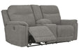 Mouttrie Smoke Power Reclining Loveseat with Console - Lara Furniture