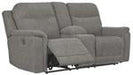 Mouttrie Smoke Power Reclining Loveseat with Console - Lara Furniture