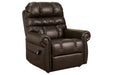 Mopton Chocolate Power Lift Recliner - Lara Furniture