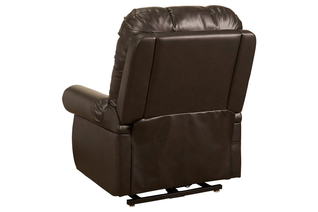 Mopton Chocolate Power Lift Recliner - Lara Furniture