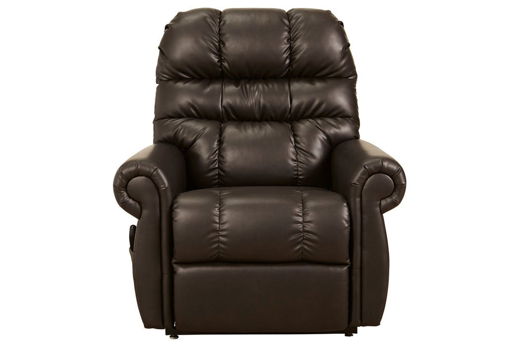 Mopton Chocolate Power Lift Recliner - Lara Furniture