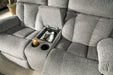 Mitchiner Fog Reclining Loveseat with Console - Lara Furniture