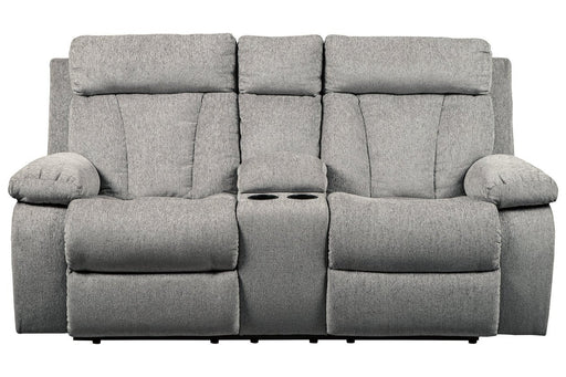 Mitchiner Fog Reclining Loveseat with Console - Lara Furniture