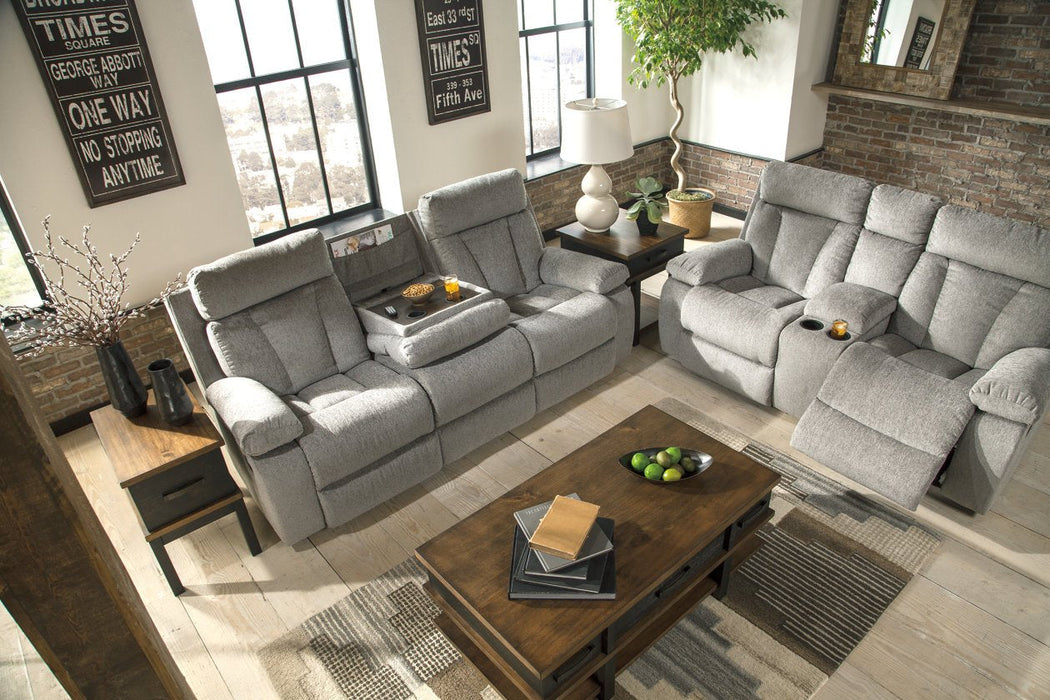 Mitchiner Fog Reclining Sofa with Drop Down Table - Lara Furniture