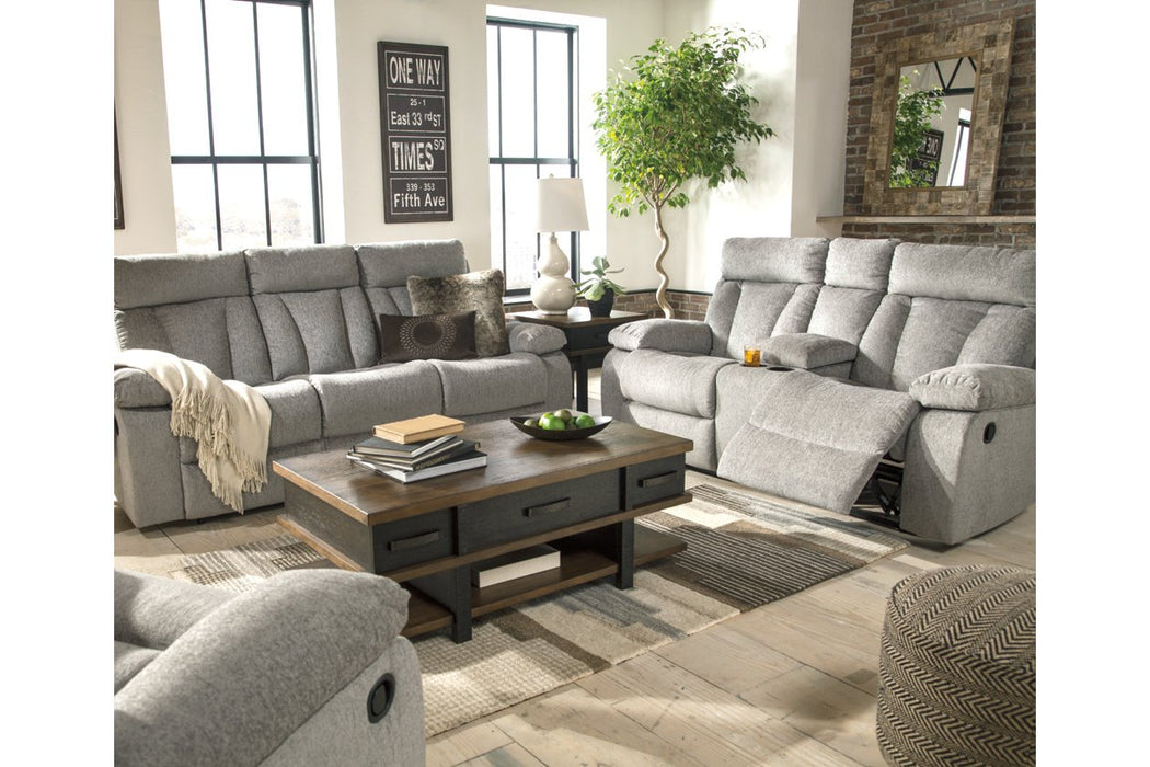 Mitchiner Fog Reclining Sofa with Drop Down Table - Lara Furniture