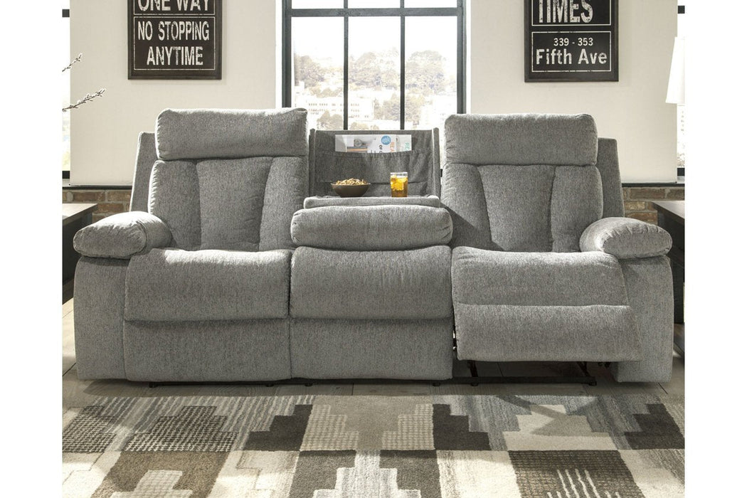 Mitchiner Fog Reclining Sofa with Drop Down Table - Lara Furniture