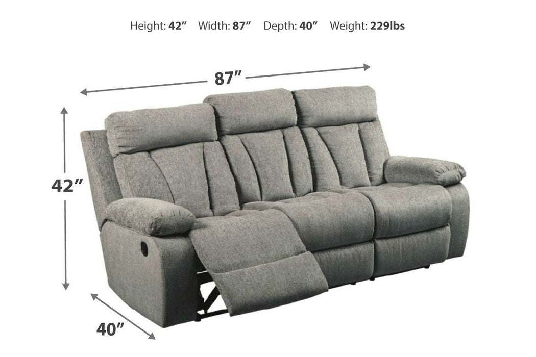 Mitchiner Fog Reclining Sofa with Drop Down Table - Lara Furniture