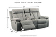 Mitchiner Fog Reclining Loveseat with Console - Lara Furniture