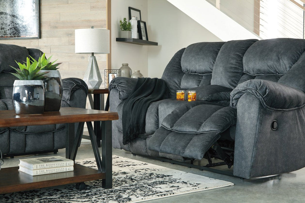 Capehorn Granite Reclining Loveseat with Console - Lara Furniture