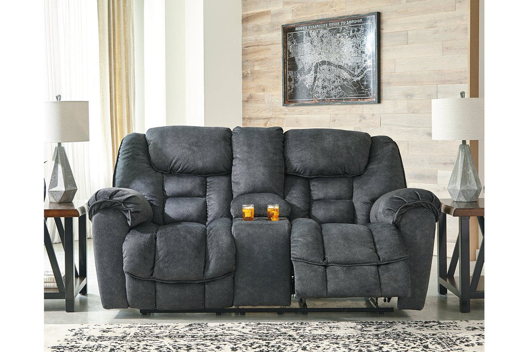 Capehorn Granite Reclining Loveseat with Console - Lara Furniture