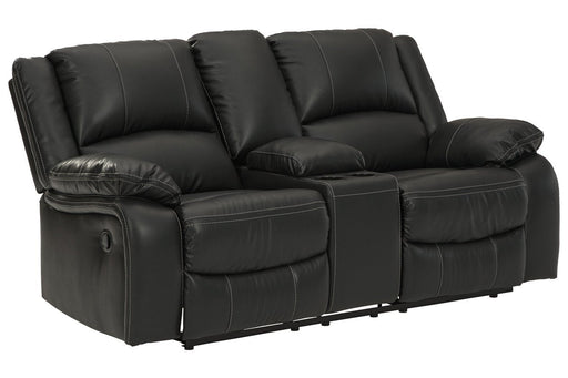 Calderwell Black Reclining Loveseat with Console - Lara Furniture