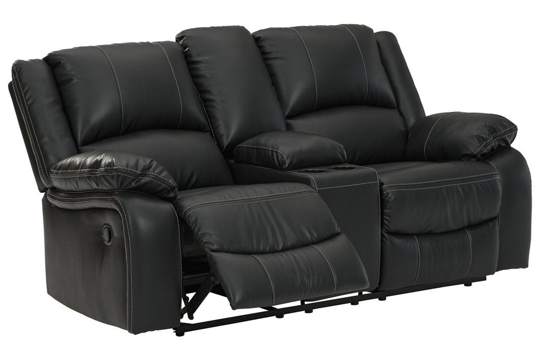 Calderwell Black Reclining Loveseat with Console - Lara Furniture