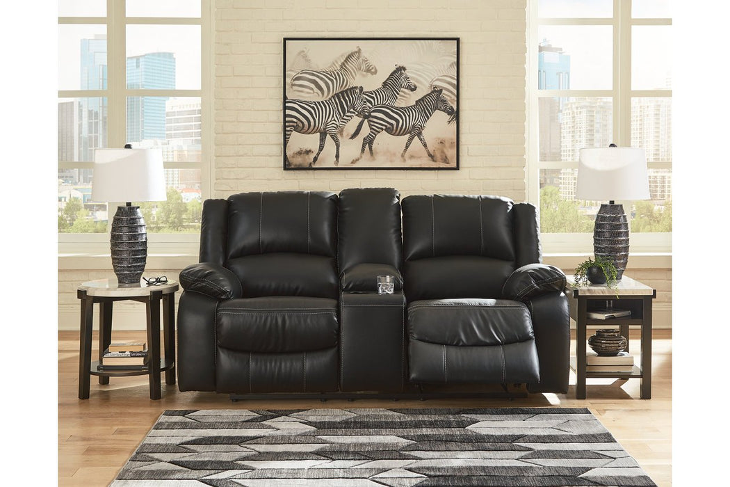 Calderwell Black Reclining Loveseat with Console - Lara Furniture