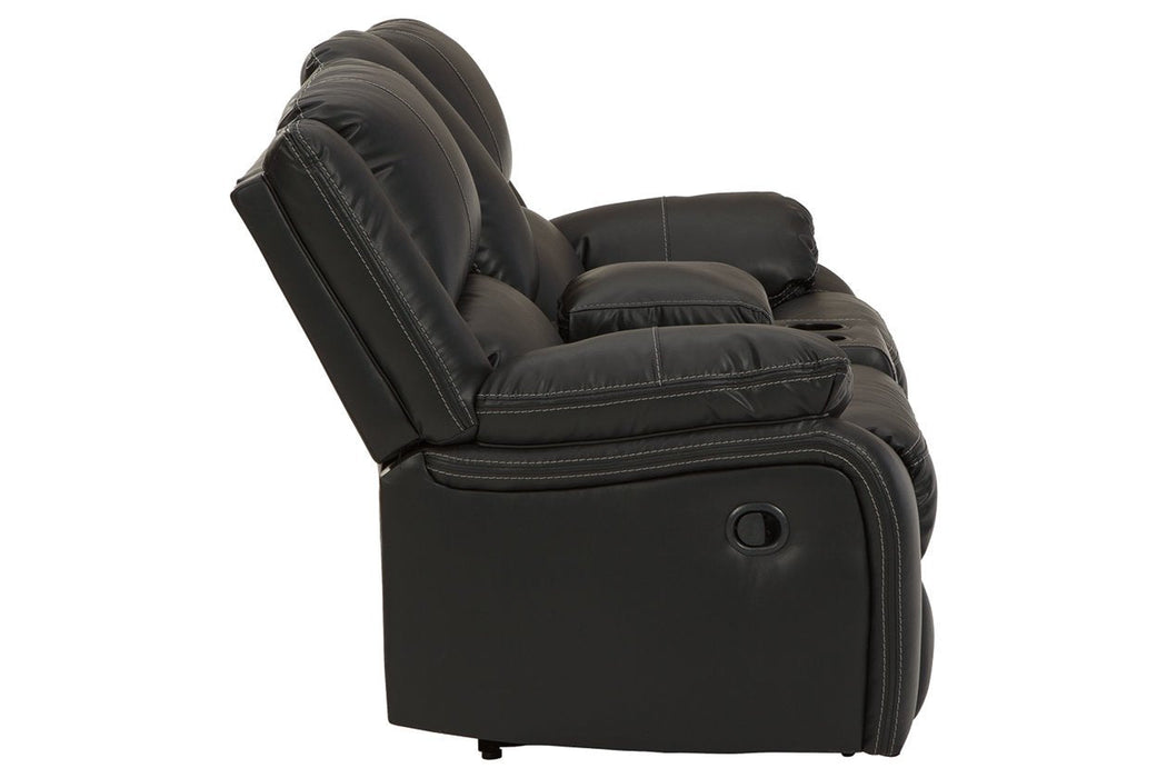 Calderwell Black Reclining Loveseat with Console - Lara Furniture