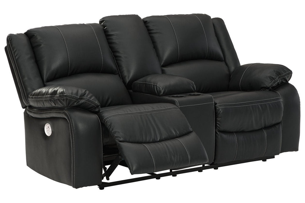 Calderwell Black Power Reclining Loveseat with Console - Lara Furniture