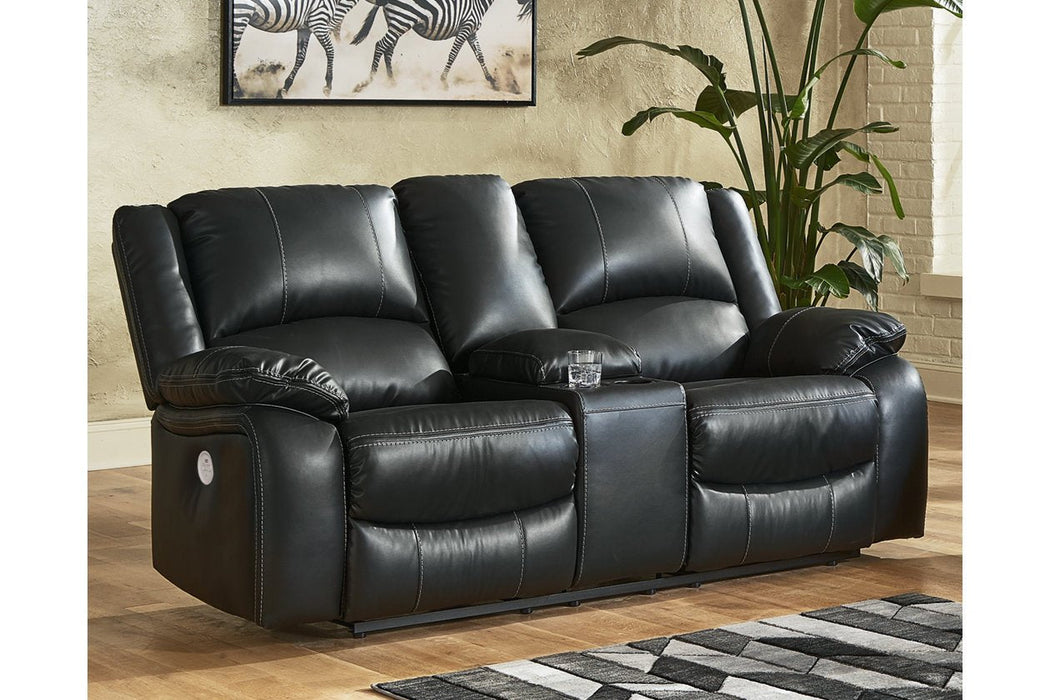 Calderwell Black Power Reclining Loveseat with Console - Lara Furniture