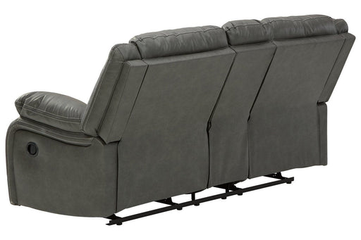 Calderwell Gray Reclining Loveseat with Console - Lara Furniture