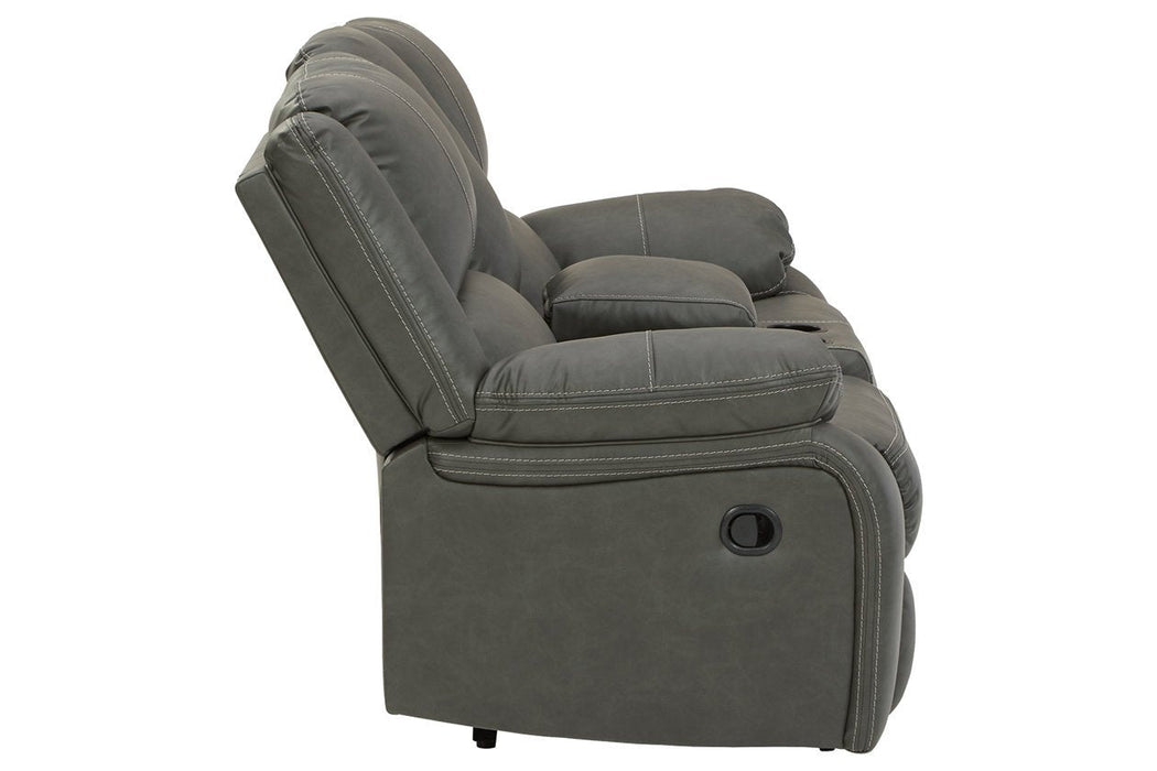 Calderwell Gray Reclining Loveseat with Console - Lara Furniture