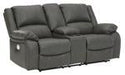 Calderwell Gray Power Reclining Loveseat with Console - Lara Furniture