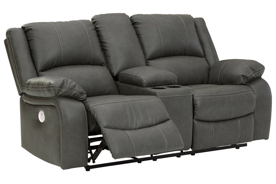 Calderwell Gray Power Reclining Loveseat with Console - Lara Furniture