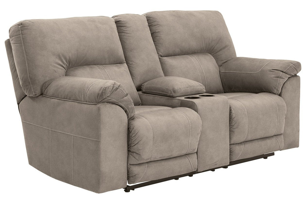 Cavalcade Slate Reclining Loveseat with Console - Lara Furniture