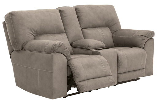 Cavalcade Slate Reclining Loveseat with Console - Lara Furniture