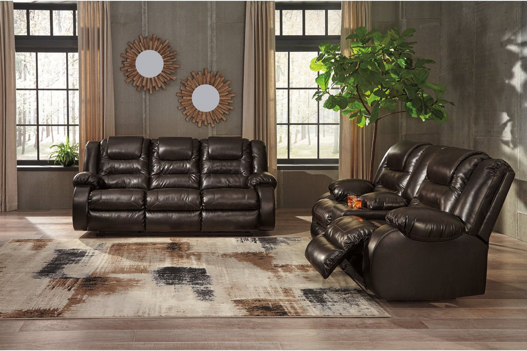 Vacherie Chocolate Reclining Loveseat with Console - Lara Furniture