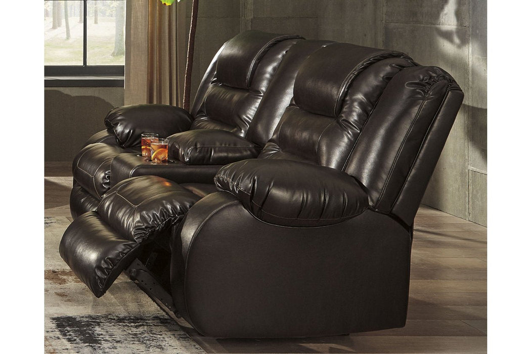 Vacherie Chocolate Reclining Loveseat with Console - Lara Furniture