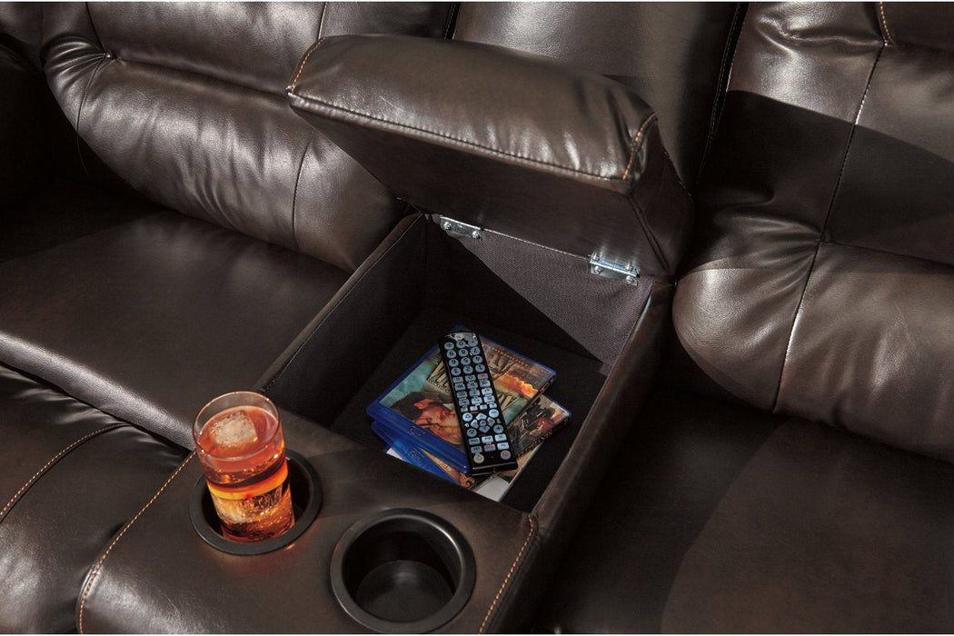 Vacherie Chocolate Reclining Loveseat with Console - Lara Furniture