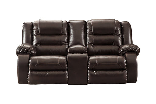 Vacherie Chocolate Reclining Loveseat with Console - Lara Furniture