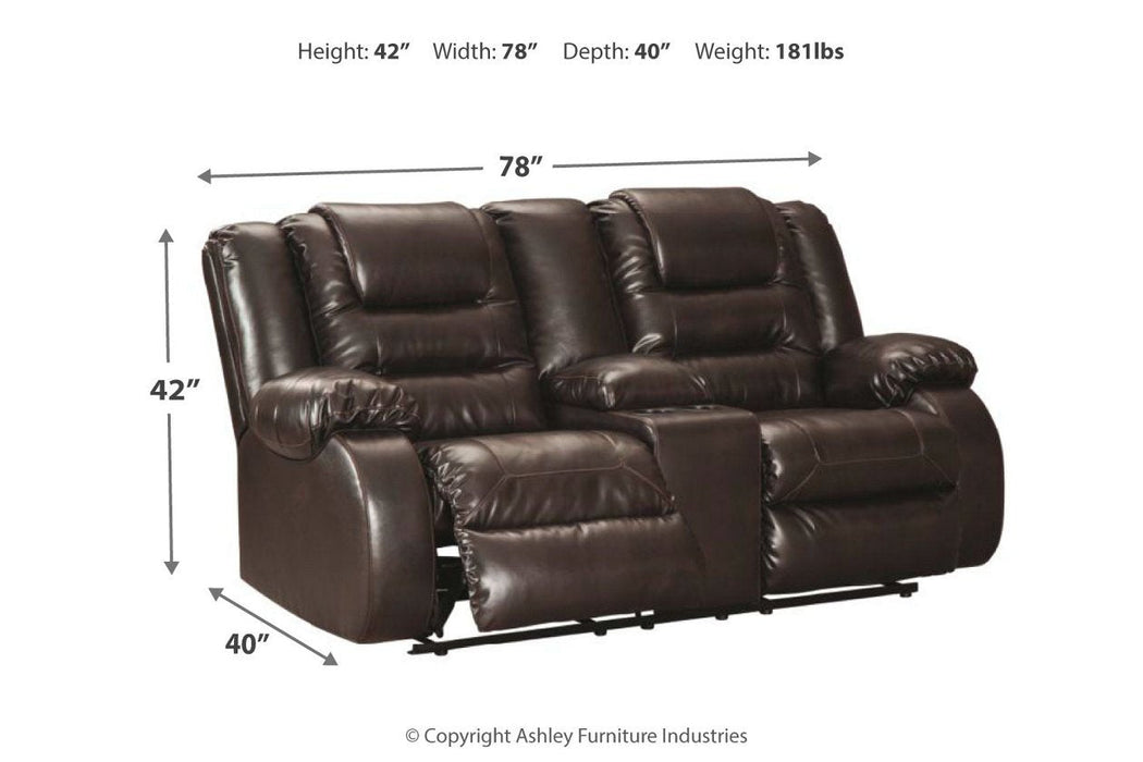 Vacherie Chocolate Reclining Loveseat with Console - Lara Furniture