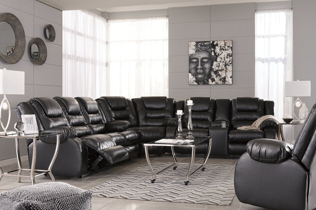 Vacherie Black Reclining Loveseat with Console - Lara Furniture