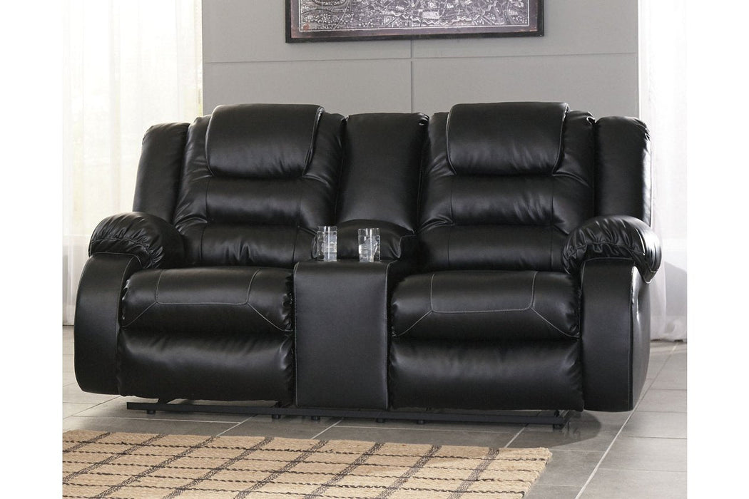 Vacherie Black Reclining Loveseat with Console - Lara Furniture